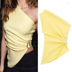 Women's Tanks Asymmetric Crop Top Women Ruched Off Shoulder Sleeveless Female Yellow Sexy Tops Woman 2024 Fashion Y2k Summer