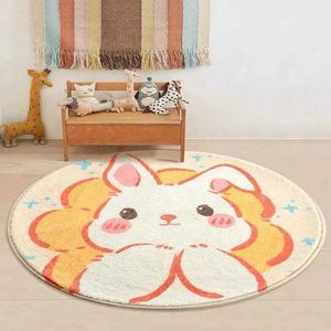 Carpets Cute Rabbit Round Rug Soft Fluffy Plush Carpets Bedroom Decor Bedside Carpet Simplicity Living Room Rugs Washable Non-slip Mats