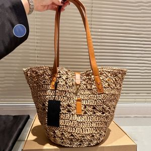 2024 Straw Basket Beach Bags Luxury Handbag Designer Bucket Bag Woman Tote Bag Fashion Travel Totes Gold Letters 10a