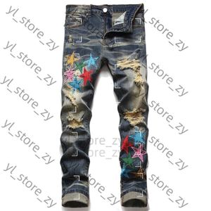 Chromee Jeans Mens Designer Jeans High Elastics Distressed Chrome Jeans Ripped Slim Fit Motorcycle Heart Biker Denim for Men Fashion Black 7986