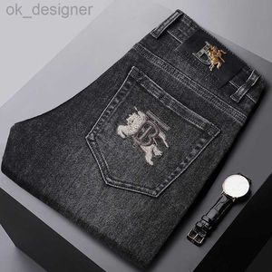 Men's Jeans designer Light Luxury High Men's Jeans Casual Slim Fit Small Foot Elastic Cotton Embroidery Brand New