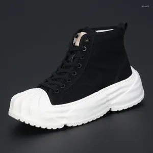 Casual Shoes Fashion Platform Men's All Comfortable Canvas Breathable Trend High Top Board Lace-up