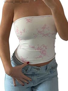 3H6E Frauen Tanks Camis Siyova Frauen s Sommerernte Sexy Tube Top Blumen Sleless Bandeau Tops Frauen Spitze trägerloser Vintage Y2K Slim Fit Tank D240427