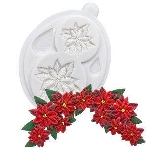 Stampi Poinsettia Christmas Flower Silicone Sugarcraft Strumenti di resina in resina cupcake Baking stampo per la torta di fondi per decorare strumenti