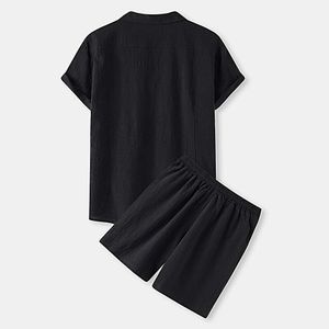 Sommer-Leinenanzug chinesischer Stil für Herren neue Baumwoll- und Leinen kurzärärmische T-Shirt für Männer und junge Männer mit fünf Punkten Kleidung für Männer