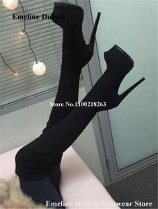 Boots Sexy Over-the-Knee Thin Heel Emeline Dubois Slim Round Toe Black Leather Suede High Platform Stiletto Long