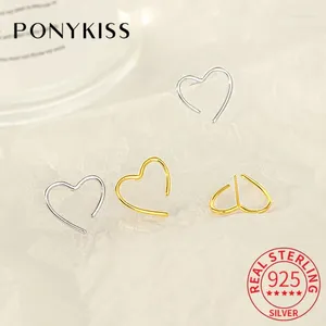 Brincos do pino Ponykiss Trendy Real 925 Linha de prata esterlina Coração oco para mulheres Acessórios minimalistas de jóias finas fofas