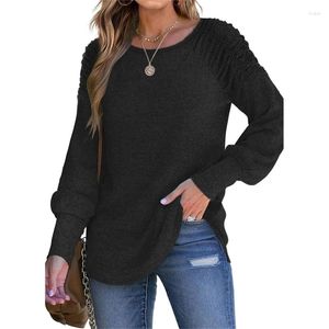 Women's T Shirts Women Puff Sleeve Sweater Lightweight Ribbed Tunics Tops Neck Fall Clothes Dropship