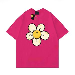 يرسم القميص مصمم للرجال وجه الصيف تي شيرت قمم فضفاضة جولة رقبة هوديي القبعة الأزهار صغيرة الوجه الصفراء Drawdrew 429