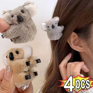 Hårklämmor Barrettes 1/4 Piece Plush Koala Bear Hair Decoration Clip Animal Claw Girls Head Wearing Bucket Accessories