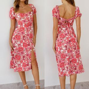 Summer Casual Womens Off Neck Printed Split Dress