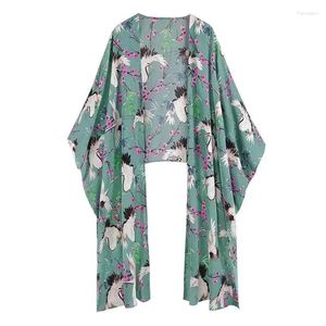 Blusas femininas protetora solar cardigã fino japonês feminino verão de verão de comprimento médio chiffon quimono shawl blusa 2024 moda feminina