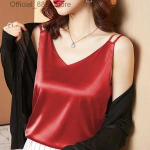 Kvinnors tankar Camis Ice Silk Women Summer Tanks Camis Vest Fashion Casual Slest Ladies Street Tanks Tops Tees HotSweet B3169 D240427