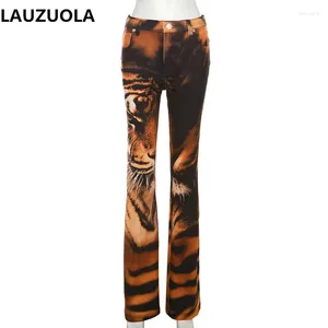 Frauenhose Sexy Tiger Print Flare 2024 Herbst Mode elegant hohe Taille Casual Pant Y2K