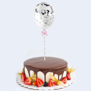 Ny 10 Set 5inch Confetti Balloon Cake Topper Dekoration med pappersstrå Bow Baby Shower Favors Bröllop Födelsedagsfest för baby