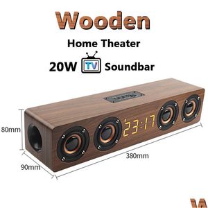 Alto-falantes portáteis 20W TV Wooden TV Bluetooth Speaker Wireless Column Home Theatre Bass Subwoofer Mti-Função com TF F Dhahk