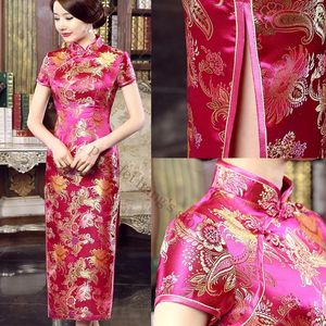 Etnik Giyim Uzun Cheongsam Lady Seksi Qipao Çin Geleneksel Mandarin Yakası Elbiseler Zarif Saten Vestidos Oriental Gelin Düğün