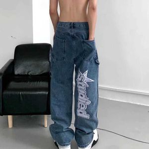 Men's Jeans Autumn New Street Mens Loose Retro Harajuku Hip Hop Letter Thermal Printing Extra Large Straight Leg Y2K Q240427