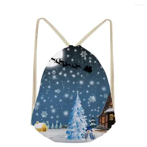 Drawstring Noisydesigns Cartoon Merry Christmas Print Mochilas Escolar Pocket Bag Shopper Boys Girls Case Kids String Bags