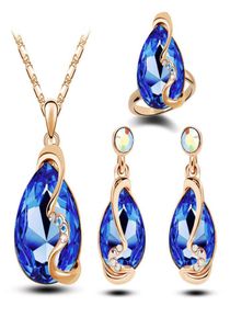 Fashion Trendy Crystal Dangle Earrings Necklace and Ring Set Star Light Women Austrian Jewelry Sets Engagement Gift9932720