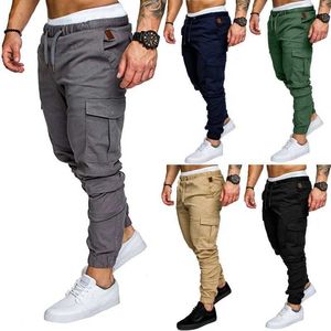Men's Pants New mens casual pants elastic waist cotton multiple pockets solid color pants cargo pants jogging pants fitness pantsL2404