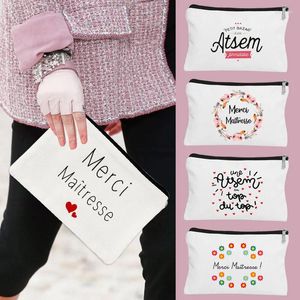 Cosmetic Bags Teacher's Day Gift Thank You Mistress Print Makeup Pouch Zipper Lipstick Storage Women Canvas Bag Teacher Clutch