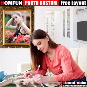 Craft HOMFUN DIY PHOTO CUSTOM Diamond Painting Picture of Rhinestones Diamond Embroidery Beadwork 5D Cross Stitch 5D Home Decor