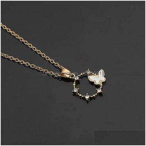 Pendant Necklaces 1Pc Simple Geometric Round Circle Butterfly Flower Zircon Clavicle Necklace Animal Flying Bee Dragoy Insect Drop Dhtfs