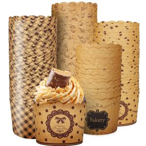 Moldes 50pcs de papel de papel kraft paper bolo xícaras de revestimentos resistentes a calor embalagens de bolo de muffin à prova de óleo para festa de aniversário de casamento