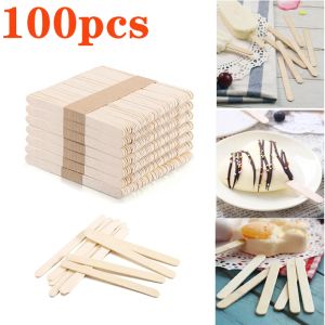 Verktyg 100st Natural Wore Cream Popsicle Sticks Wood Stick Ice Cream Spoon Hand Art Ice Cream Ice Cube Lollipop Cake Tools 93mm