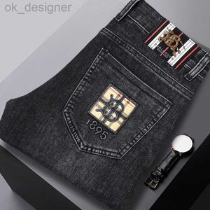 Men's Jeans designer Brand autumn and winter thick denim men's elastic slim fitting small straight trendy high-end youth versatile pants