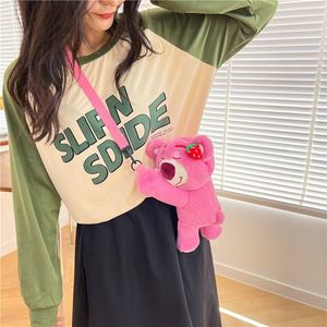 Kawaii kokulu çilek ayı doldurulmuş oyuncaklar karikatür sevimli pembe ayı peluş bebekler crossbody çanta doğum günü hediyesi