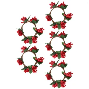 Dekorative Blumen 5 PCs Künstliche Blumen Weihnachtsdekor 10 cm Eisendraht rote Beeren Serviettenringe