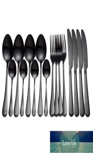Черная посуда из нержавеющей стали наборы наборов вилков ножи ложики кухонные ужина
