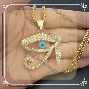 Egyptiska ögat på Horus hänge halsband för kvinnor/män 14k gula guld onda ögon halsband isade ut bling hiphop Egypt smycken 824