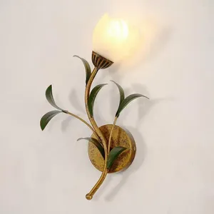 Wall Lamps Loft Antique Iron Flower Lighting Fixure For Project El Living Room American Retro E14 LED Glass Lampshade