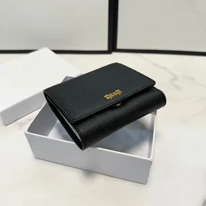 Brieftaschen Klassische Brieftaschenmarke Black Short Coin Purse Contrasting Color Beutel Frauen einteilige dreifache Reißverschluss-Multi-Card