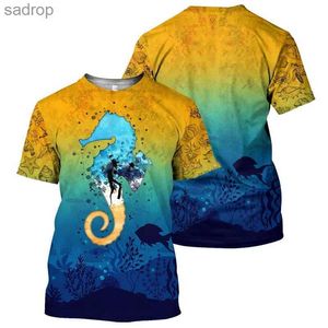 Мужские футболки Mens Summer Sports 3D-печатная футболка Unisex Diving Art Sports Свитер Свитер Случайный модный с коротким рукавом Ope Oper Lize Street Topxw