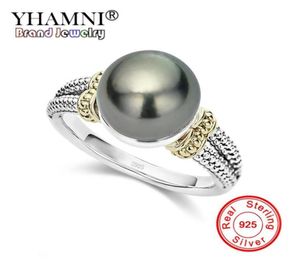 Yhamni New Black Pearl Rings for Women 925 Sterling Silver Wedding Finger Rings Fashion CZ Jewelry Drop ZR105834090424196571