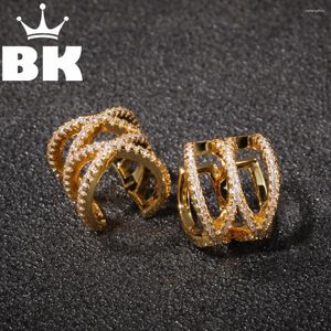 Brincos de garanhão Hip Hop Hop Hollow-out Crown Ear Clip Micro pavimentado cúbico zircão quadrado ouro/prata cor punk jóias de moda presente de natal