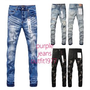 Purple Designer Pant -Stainted Spoders Haft motocyklowy rozryte dla trendów dżinsy męskie łzy europejskie dżinsowe spodnie małe spodnie krocze