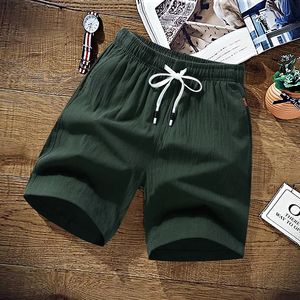 Shorts Summer Shorts Solid Casual 100 Cotton Cargo Brand Linen Boardshort Asia Size M9XL 240417