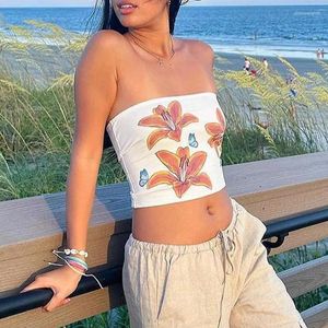 Summer Feminino Floral Print Bikini Top Wrap Crop Crops Tops sem alças fora do ombro Tanques de tanques de praia 2#