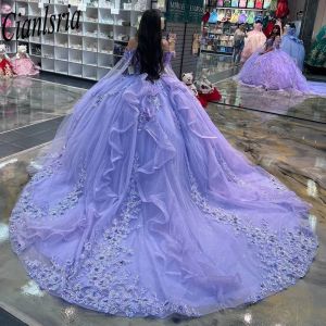 Lilac Lace Quinceanera Dress Ball Gown Elegant Bead Applicants Sweet 16 Dress Birthday Dress Lace-Up Corset