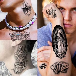 RGE5 Tattoo Transfer 6 Blätter Großer Chicano Temporärer Tattoos für Männer Frauen Erwachsener Guadalupe Gangster gefälschter Tatoos Halloween Dekoration Tattoo Mexiko 240427