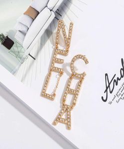 CJ Luxury CHA 18K Gold Plated Geometric Letter Rhintone Stud Earrings4300762