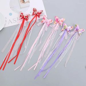 Hair Accessories 2PCS Chinese Style Ribbon Printed Butterfly Baby Girls Hairpins Clips Cute Kids Headwear Children