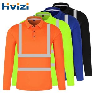 Polos Safety Shirt with Reflective Stripes Long Sleeve Reflective Polo Shirt with Buttons Construction Work Clothes Men Workwear Shirt