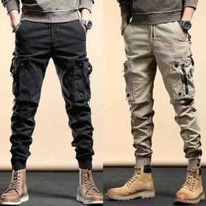 Men's Jeans Fashion Korean Luxury New Arrival Mens Casual Drawstring Cotton Blend Zipper Spring and Autumn Trousers 2024 Slim Cargo Pants Q240427