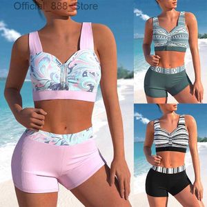 Women's Tanks Camis 2023 New Womens Two Piece Bikini Sexy Beach Swimwear Fashion Print Bikini Set Womens Summer Fashion Swimming Bikini Swimwear d240427